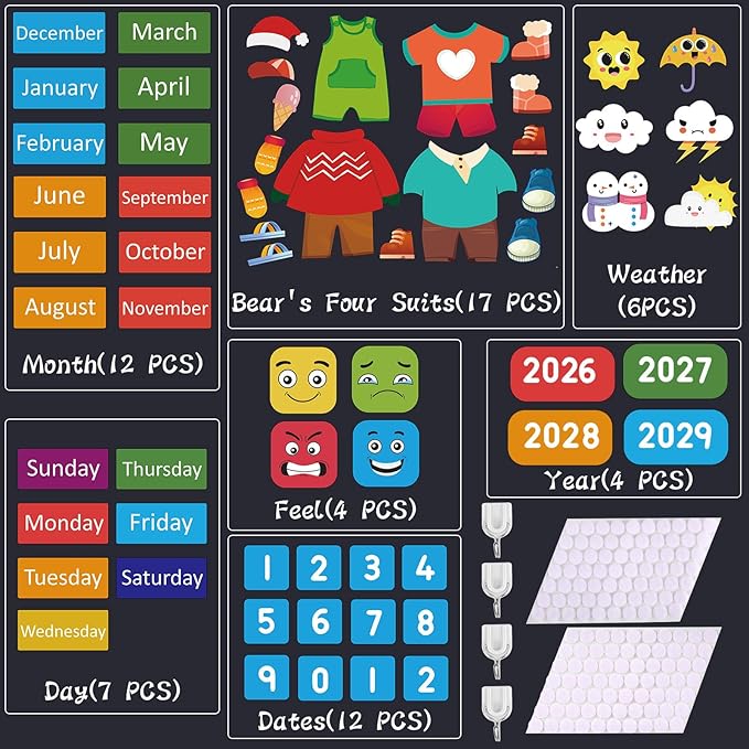 My First Daily Calendar-Preschool Classroom Must Haves, Circle Time Learning Center, Days of the Week Chart for Toddlers Learning, Classroom Calendar for Kids, 3.3Ft Felt Board for Toddlers