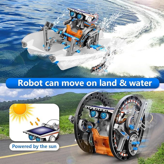 Dioju 13-in-1 Solar Robot Toys for Ages 8 9 10 11 12 Year Old Boys Girls, STEM Science Kits for Kids Age 8-12, Building Experiments Robotics Kit STEM Projects for Kid Christmas Birthday Gifts (Gray)