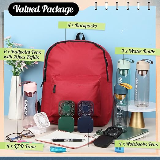 42 Pcs Back to School Supplies Kits with Backpacks Fans Water Bottle Notebooks Pens, Backpacks Stationery Bulk for Elementary Middle High School Students