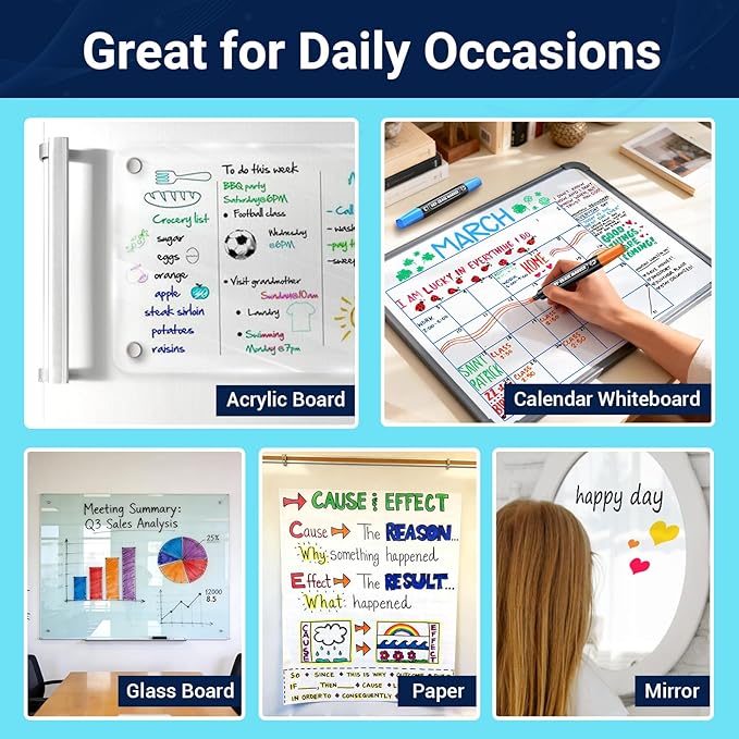 AKARUED 12 Colorful Dry Erase Markers: Dual Tip Dry & Wet Erase Marker With Thick Chisel& Bullet Tip, Double Sided Vibrant Whiteboard Markers for Whiteboard,Glass Board,Home,Office,Classroom Must-Have