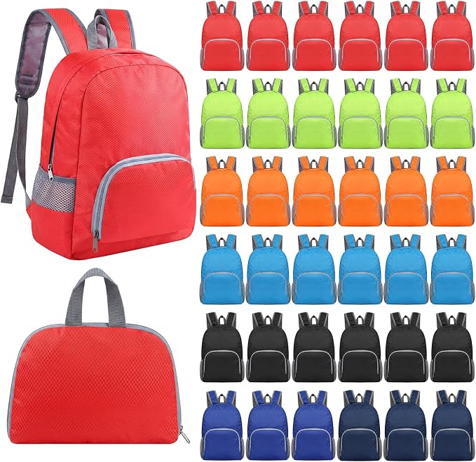 36 Pcs Back to School Backpacks in Bulk Classic Colorful Foldable Backpacks Oxford Cloth Multi-Use Book Bags for Outdoor Travel Student School Supply 7 Colors