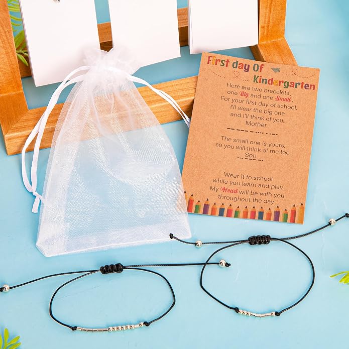 Back to School Supplies, First Day of Kindergarten Bracelet, Back to School Bracelet Mommy and Me, Prek Matching Wish Bracelets Set, Adjustable Bracelet for Boys Girls Gifts Stuff Bulk