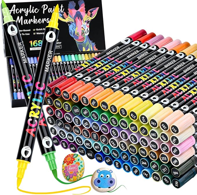 168 Colors Acrylic Paint Markers Pens Set, 84 Pack Dual Brush Tip Acrylic Paint Pens, Coloring Markers for Rocks, Wood, Canvas, Ceramic, Glass Painting Gifts for Teens, Art Painting Supplies Kit
