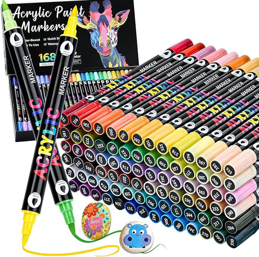 168 Colors Acrylic Paint Markers Pens Set, 84 Pack Dual Brush Tip Acrylic Paint Pens, Coloring Markers for Rocks, Wood, Canvas, Ceramic, Glass Painting Gifts for Teens, Art Painting Supplies Kit