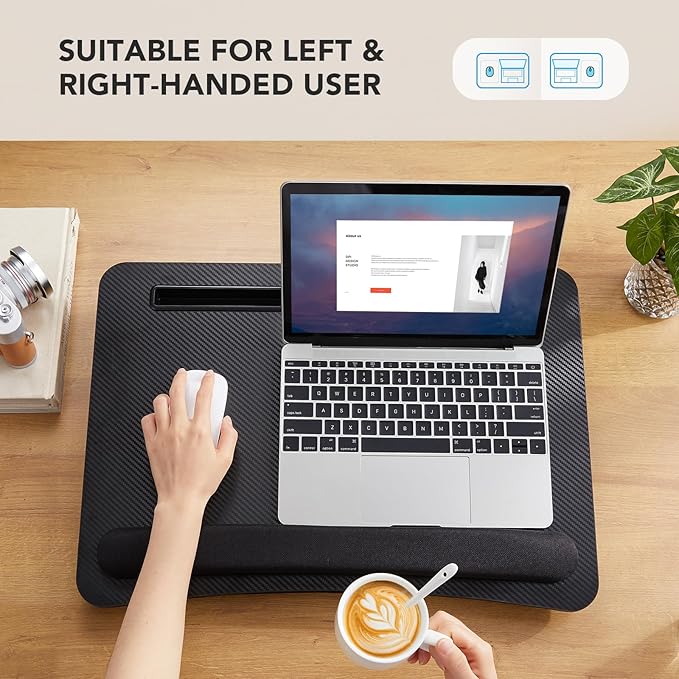 HUANUO Laptop Lap Desk - Portable Lap Desk with Pillow Cushion, Fits up to 17 inch Laptop, with Anti-Slip Strip & Storage Function for Home Office Students Use as Computer Laptop Stand- Black