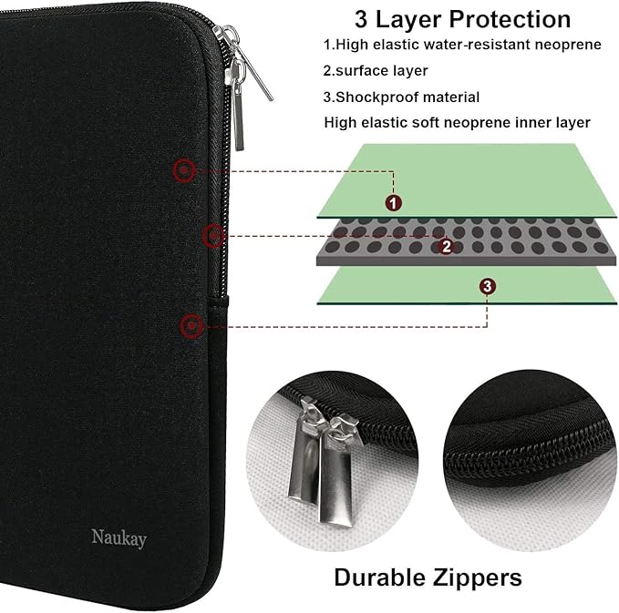 Naukay Laptop Bag 15 Inch, Resistant Neoprene Laptop Sleeve/Notebook Computer Pocket Case/Tablet Briefcase Carrying Bag Compatible for 15.4 inch MacBook Pro, Ultrabook Notebook, (Black)
