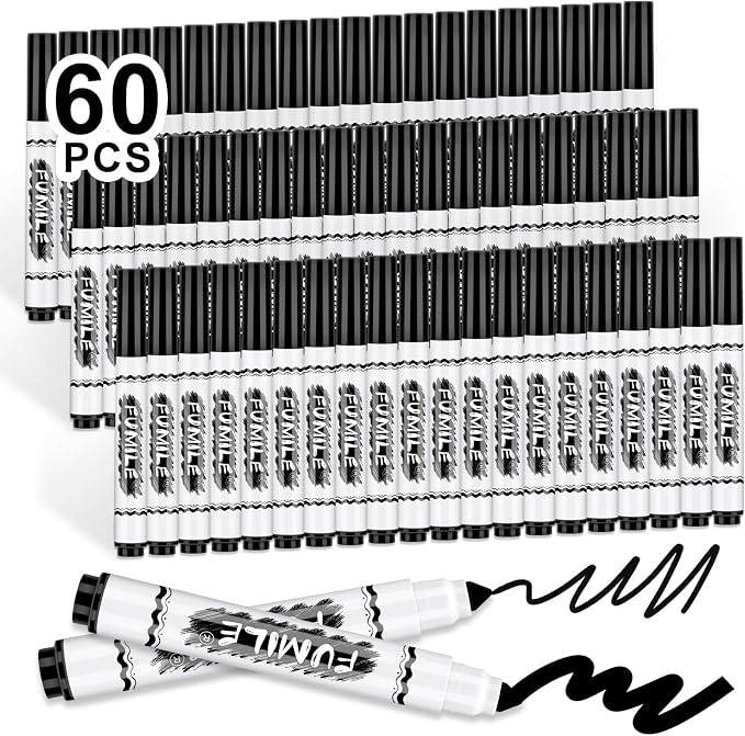 FUMILE 60 Pcs Black Washable Markers Bulk, Markers for Kids,Broad Line Conical Tip Coloring Marker Bulk for Student,Back to School Supplies, Teacher Classroom Must Haves & Essentials