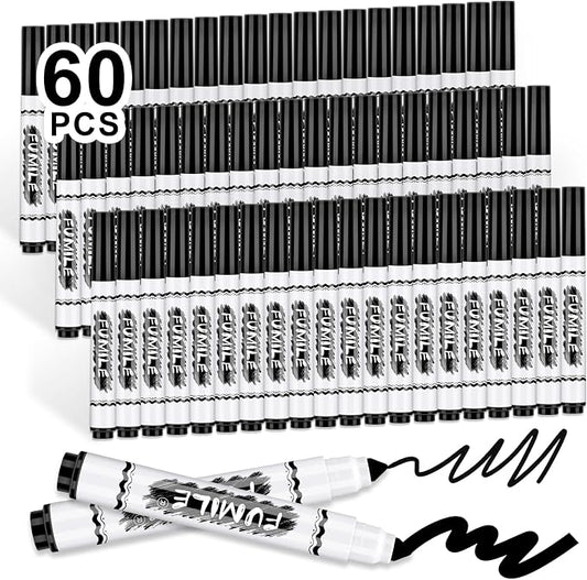 FUMILE 60 Pcs Black Washable Markers Bulk, Markers for Kids,Broad Line Conical Tip Coloring Marker Bulk for Student,Back to School Supplies, Teacher Classroom Must Haves & Essentials