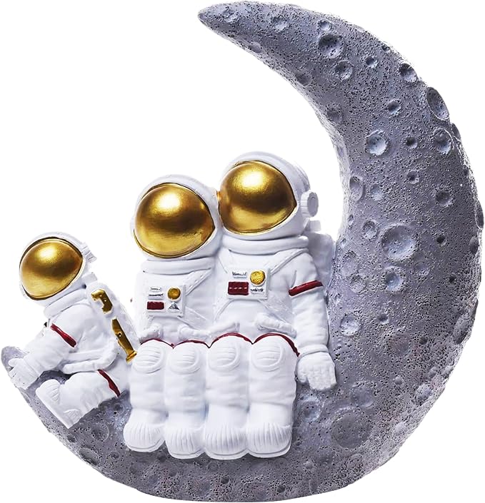 Astronaut Decor Family Sculptures, Astronaut Family of 3 Figurines, Space Themed Bedroom Decor, Desktop Decor, Shelf Decor, Gifts for Space Lovers, Gold Astronaut Home Deocr