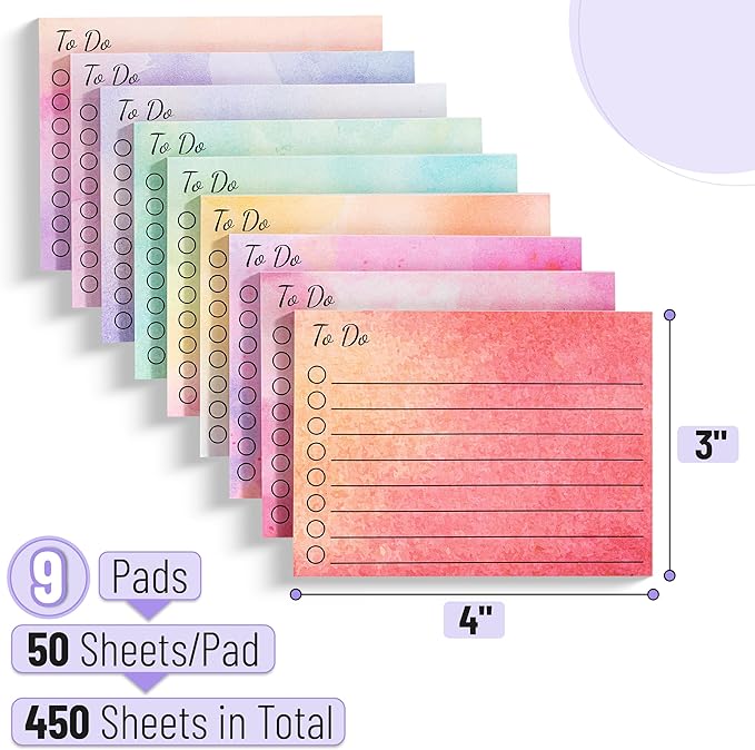 Mr. Pen- to Do List Sticky Notes, 3"x4", 9 Pads, 450 Sheets, Lined Checklist Sticky Pads with Smooth Writing, Easy Peel-Off, Thick Paper for Planning, Office, School & Daily Tasks