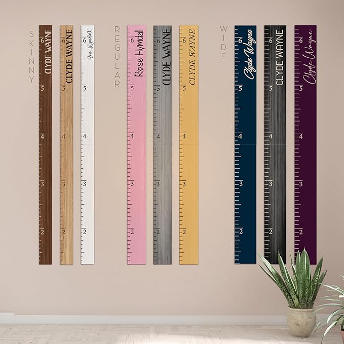 Personalized Kids Growth Chart Wooden Height Ruler for Wall – Custom Name Baby Growth Chart, Nursery Wall Decor, 2-Piece Easy Install, 3 Widths (3.5", 4.5", 5.5"), 10 Colors & Fonts