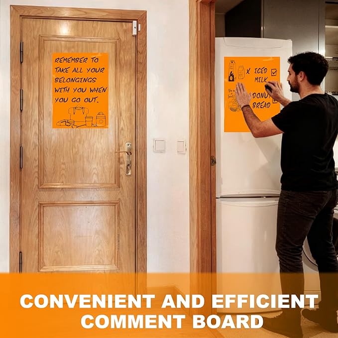 Dry Erase Board Sticker- Whiteboard Stickers-8.3''x11.7'' Removable Dry Erase Sheets- Fridge Dry Erase Paper for Wall/Desk/Refrigerator/Door/Locker/Home/Office/Classroom (Orange-2Pcs)