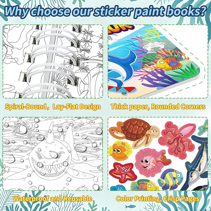 Elfew Search and Find Sticker Book for Kids Ages 3-8, Dinosaur and Ocean Animal Sticker Activity Book for Kids with 20 Theme, Over 400+ Stickers, Toddler Educational Travel Toys