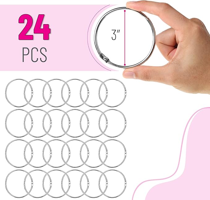 Mr. Pen- Loose Leaf Binder Ring, 3 Inch, 24 Pack, Metal Loose Leaf Binder Book Rings for Books and Index Cards, Scrapbook, Keychains, School, Home, Office, Silver