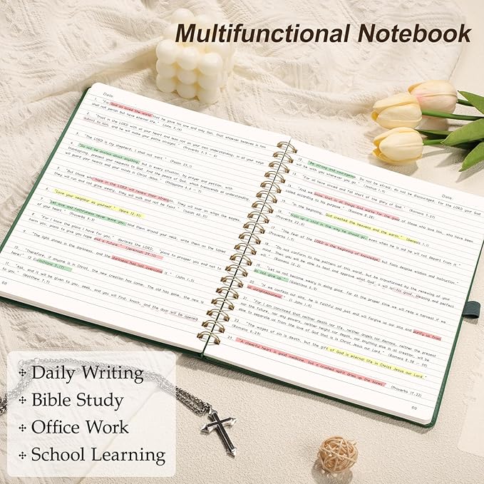 EMSHOI B5 College Ruled Spiral Notebook, Large 7.48"x10.15", 140 Numbered Pages, 100GSM Ink-Proof Faux Leather Hardcover Lay-Flat Lined Journal for Work Office School Writing, Dark Green
