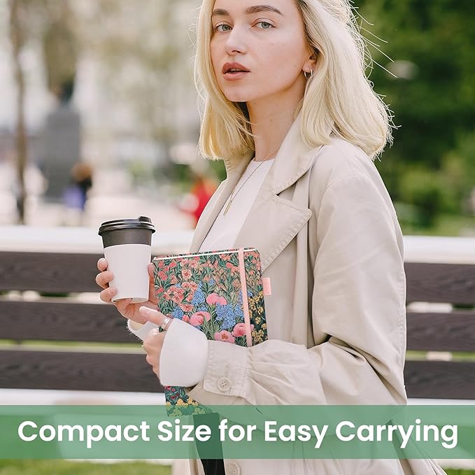 Pretty Lined Journal for Women, Aesthetic Cute Hardcover Leather Journal for Writing, A5 College Ruled Notebook for Work & Note Taking, Perfect for Office School Home, 160 Pages, Blooming Symphony