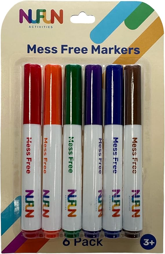 NuFun Activities Mess Free Markers - Create No Mess Wonders with Special Coloring Markers for Kids and Toddlers, created to work only on Mess Free paper (6 count)