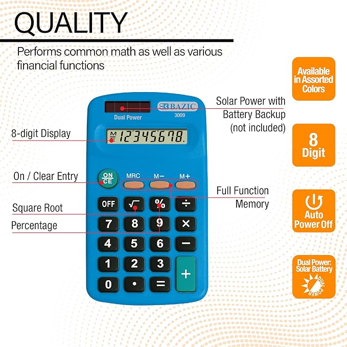 BAZIC Pocket Size Calculators Teaching Material (3009-24)