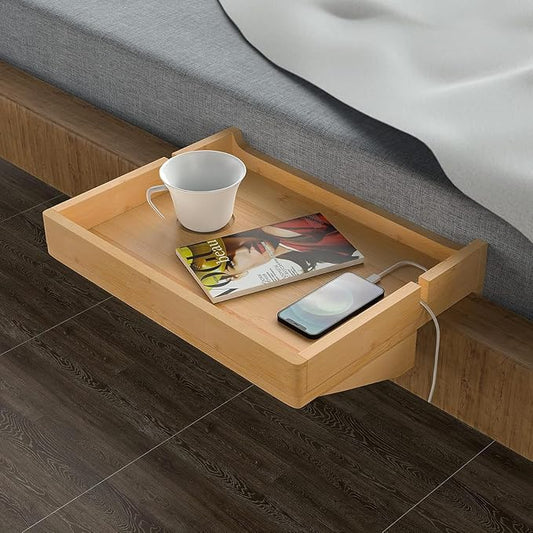 Bamboo Bedside Shelf - Clip-on Tray for Bed, Bunk Bed & Dorm Room