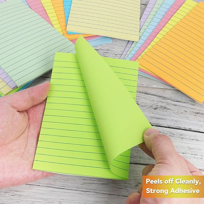 (18 Pads) Lined Sticky Notes 4x6 in Post, Large Notepads with Lines, Pastel Colors Self- Stick Note Pad it, Strong Adhesive, Post on Windows, Doors, Easy to Write for Office, Home, School
