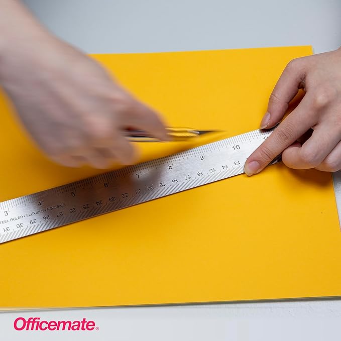 Officemate Classic Stainless Steel Metal Ruler, 15 inches with Metric Measurements, Silver, 15 L x 1.25 W, 12 Pack (666120)