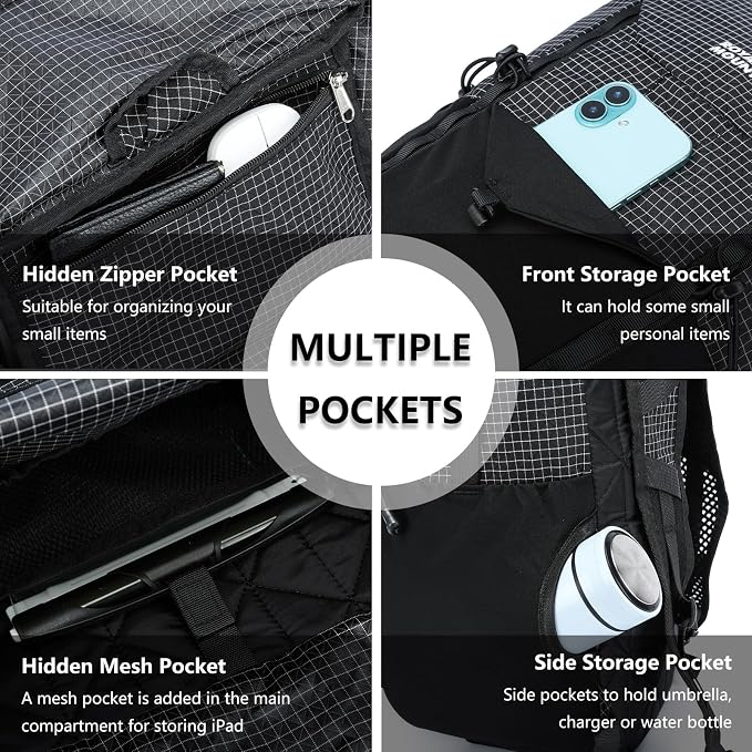 Hiking Backpack For Women&Men, 20L Lightweight Foldable Water Resistant Packable Travel Small Hiking Backpacks, Daypack Backpacks For Travel, Camping (Black)