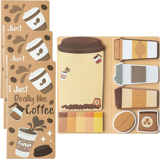 B1ykin Coffee Cup Sticky Notes Set - I Just Really Like Coffee Self-Stick Notes Pad, 550 Sheets Writing Memo Pages Sticky Notepad for Teacher Appreciation Gifts, School Office Party Favors (3Pcs)