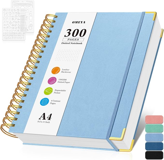 Bullet Dotted Journal Notebook, 300 Pages Leather Notebooks with Contens