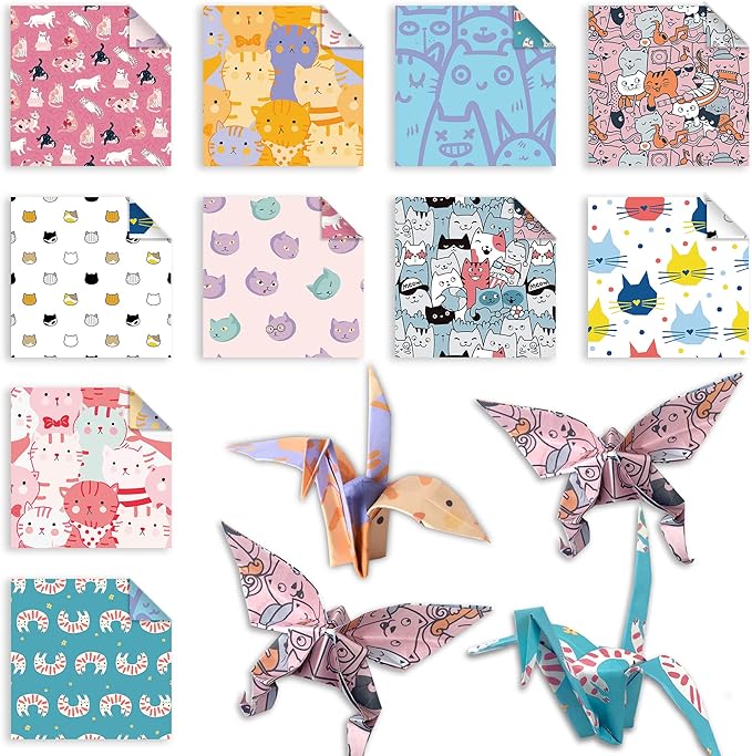 Origami Paper 6x6 Double Sided 50 Sheets 10 Colors origami kit Japanese Chiyo Square Craft Kits Easy Fold Arts Crafts DIY Handwork Cat Family
