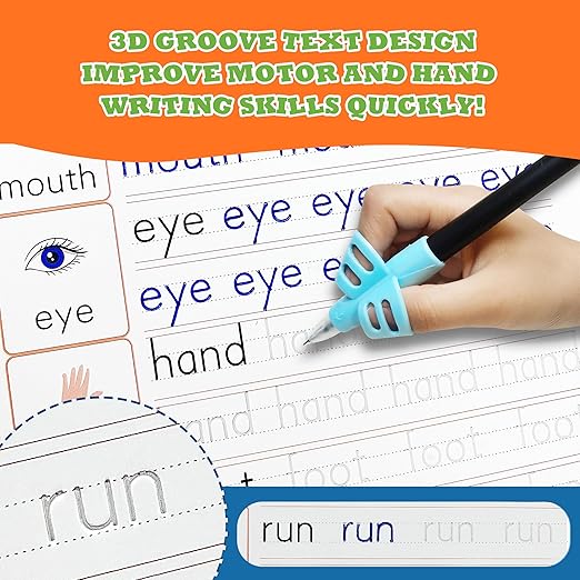 Magic Grooved Writing Practice for Kids Ages 3–8, Reusable Handwriting Workbooks with Deep Tracing Grooves – Letters, Numbers, Math & Drawing – Disappearing Ink Pens & Grips – Great Gifts for Kids