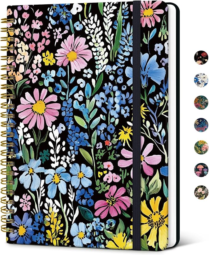 Taja Lined Spiral Notebook Journal for Women A5(5.8" × 8.3"), Cute Hardcover Notebook for Work, School & Note Taking, Pretty College Ruled Journal for Writing, 140 Pages, Painted Garden