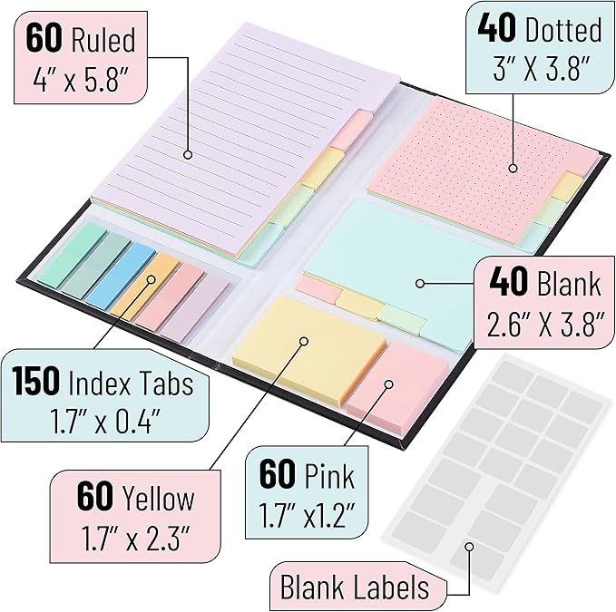 Mr. Pen- Sticky Notes Set, 410 Pack, Ruled, Dotted & Blank Notes with 150 Index Tabs, Divider Sticky Pads for Bible Study, Office, School, Planning, Journaling & Organization