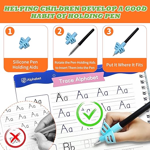 Magic Grooved Writing Practice for Kids Ages 3–8, Reusable Handwriting Workbooks with Deep Tracing Grooves – Letters, Numbers, Math & Drawing – Disappearing Ink Pens & Grips – Great Gifts for Kids