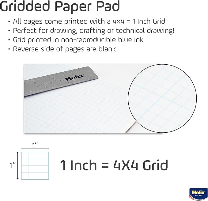 Maped - Helix Bond Paper Pad 11x17 - Architectural Drafting - Precise Grid Pattern - Ensures Accurate Designs - Ample Workspace, Premium Bond Paper