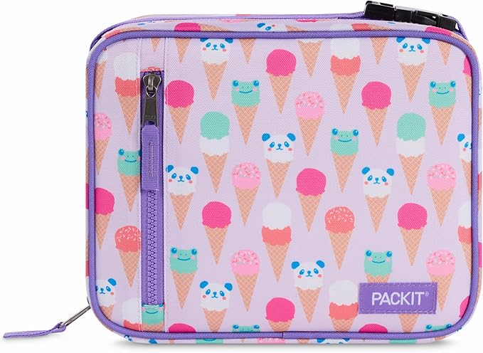 PackIt Freezable Classic Lunch Box, Ice Cream Critters | Built-in ice packs, EcoFreeze+ Technology, Zip Closure, Zip front pocket, Side-release buckle handle, Collapsible, Reusable