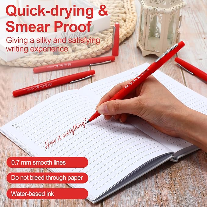 Fuyoooo 36 Pcs Red Felt Tip Pens Bulk, Quick Dry, 0.7 mm Medium Point