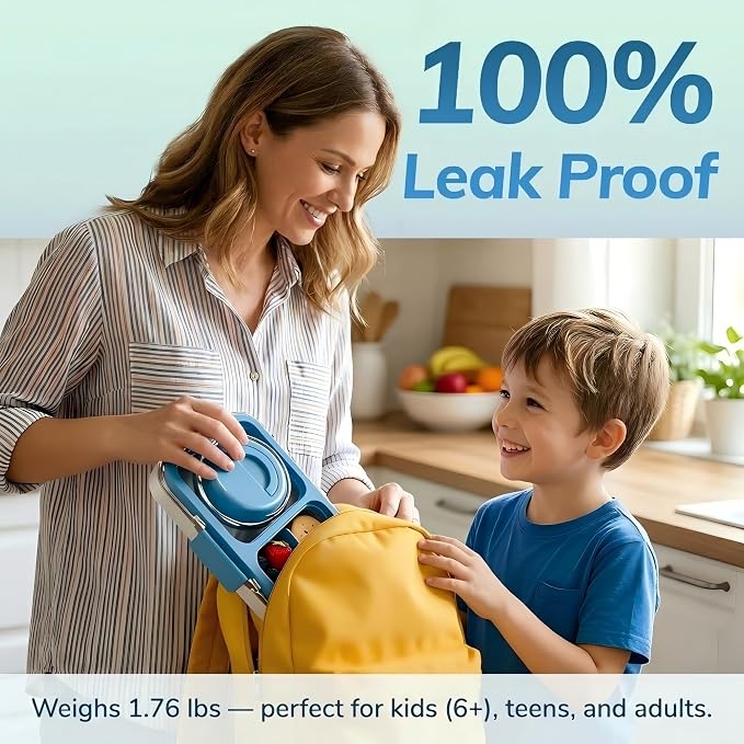 HOMEKOL Stainless Steel Bento Lunch Box + 9.5oz Insulated Food Jar, Blue | 2-Compartment Leak-Proof Container for Kids & Adults, BPA/BPS-Free, 18/8 Metal, Dishwasher Safe, Clear Tritan Lid