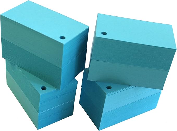 Debra Dale Designs - 560 Small Blank Study Flash Cards - Single Hole Punched - 5 Metal Binder Rings - 2" x 3.5" - 100# Bright Blue Heavy Cardstock - Storage Dispenser Box with Attached Lid