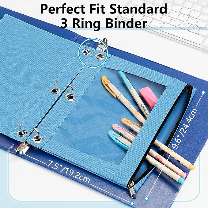 Forvencer 3 Ring Binder Pencil Pouch with Smooth Zipper, ClearWindow Binder | Pencil Case, Big Capacity Pencil Bag with 3 Reinforced Grommets, Green