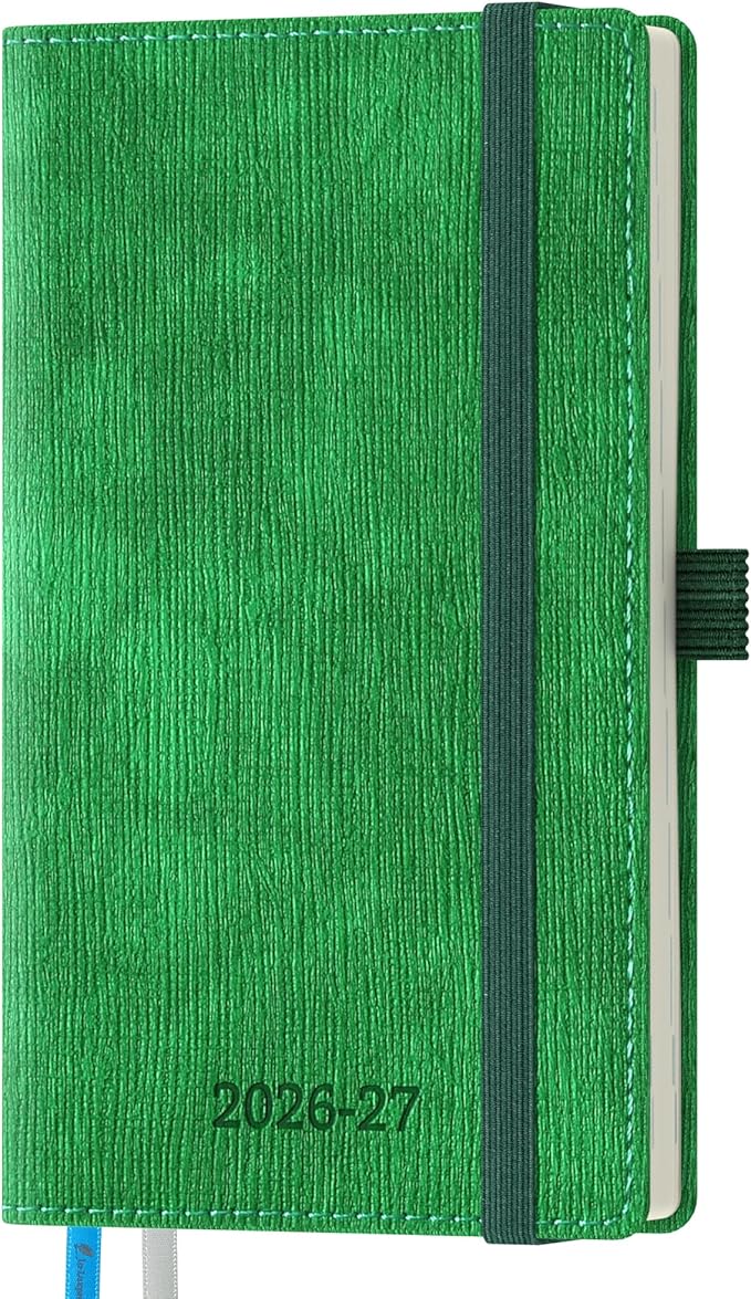 2026-2027 Weekly and Monthly Planner (July 2026–December 2027), 6.5"x3.75", Vertical Layout, 18 Months Agenda with Month Tabs & Pocket, Academic Calendar with Vegan Leather Cover,Green
