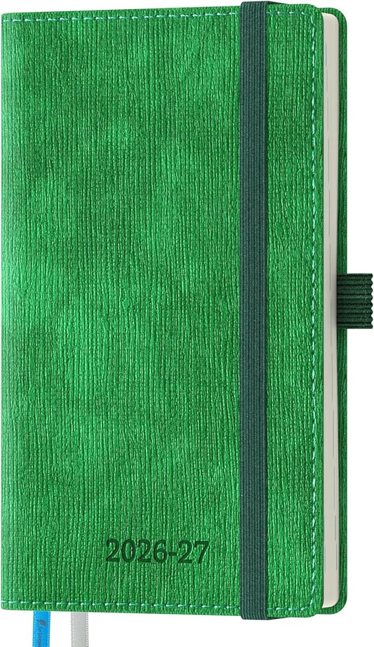 2026-2027 Weekly and Monthly Planner (July 2026–December 2027), 6.5"x3.75", Vertical Layout, 18 Months Agenda with Month Tabs & Pocket, Academic Calendar with Vegan Leather Cover,Green