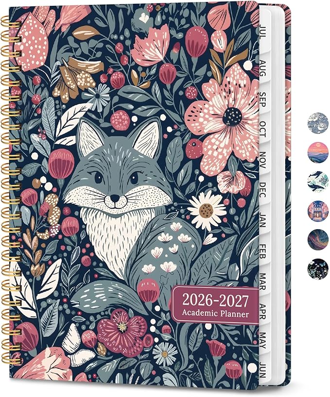 Planner 2026-2027, Hardcover Monthly and Weekly Academic Planner July 2026 - June 2027, Teacher and Student Calendar Agenda Book with Tabs, A5 (6.3" x 8.5"), Ideal for School and Office, Forest Fox