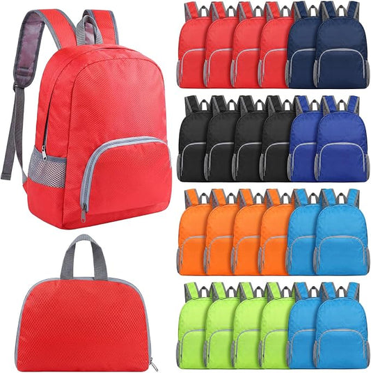24 Pcs Back to School Backpacks in Bulk Classic Colorful Foldable Backpacks Oxford Cloth Multi-Use Book Bags for Outdoor Travel Student School Supply 7 Colors