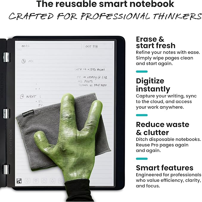 Rocketbook Pro Smart Reusable Notebook, Lined & Dotted Interchangeable Pages, For Work and Business Meetings, Executive 7x9, Blue