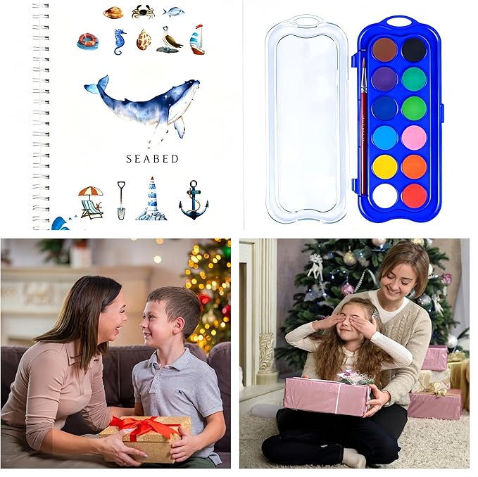 12 Colors Watercolor Book with Paint，Beginner Watercolor Workbook Kit, Watercolors Workbook (Underwater -12 Colors)