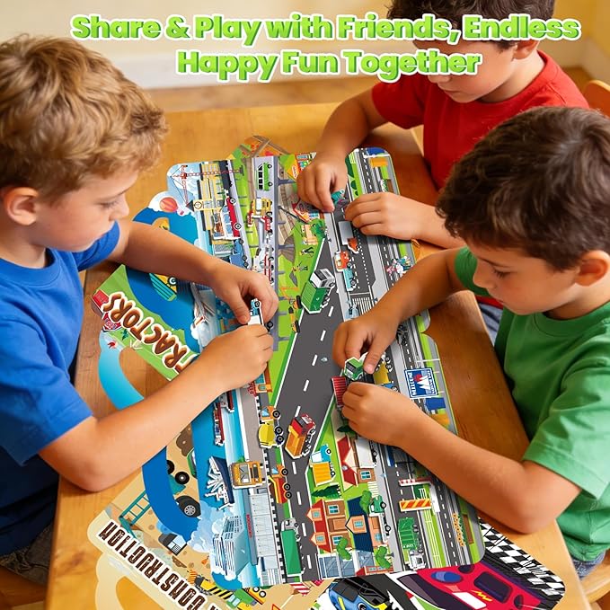 Elfew 6 Pack Car Sticker Books for Toddlers 2-4, Reusable 3D Puffy Vehicle Stickers for Boys 3-5, Construction Trucks Racing Mess Free Activity Set - Road Trip Essentials Birthday Gift