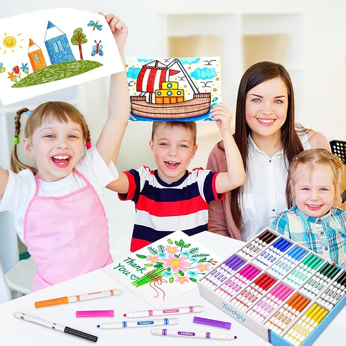 Toidgy 288 PCS Washable Markers for Kids, Colored Markers Bulk for School, Thin Marker Set in 12 Assorting Colors, Fine Line Marker with Conical Tip, Back to School Supplies, Classroom Must Haves