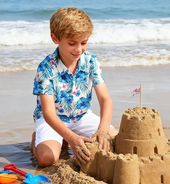 Enlifety 2-10T Kids Hawaiian Shirt Boys Short Sleeve Button Down Shirts Hawaii Summer Casual Blouse