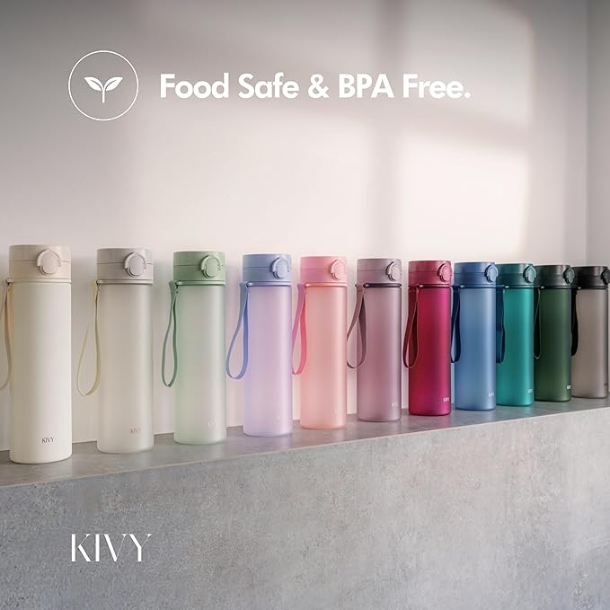 KIVY Slim Water Bottle 32oz with Leakproof Flip Lid [Lightweight & Shatterproof] Fits Backpack & Cupholder for Travel, Sports, School - Tall Gym Water Bottle with Measurements - Dishwasher Safe