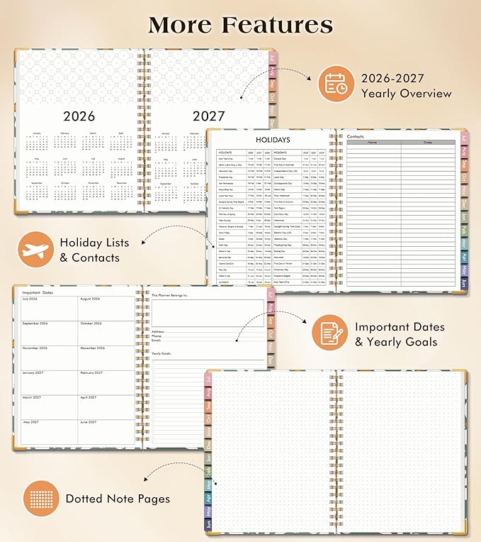 Academic Planner 2026-2027, Hardcover Weekly and Monthly Calendar Planner from July 2026 - June 2027, 8.5" x 11" A4 Large Daily Agenda with Tabs, College School Organizer for Student Teacher, Field of Daisies